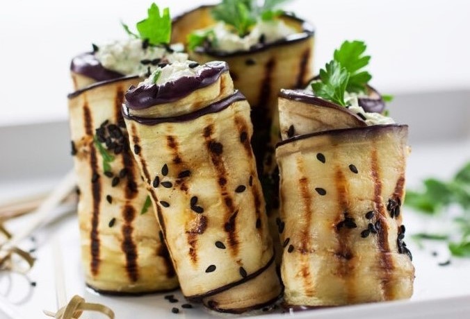 Vegetarian Stuffed Eggplant Rolls