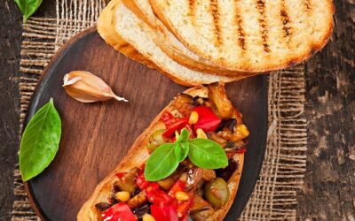 Eggplant Caponata on Bruschetta