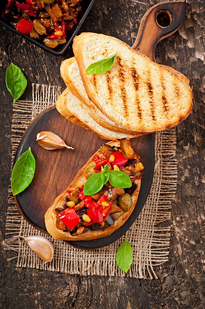 Eggplant Caponata on Bruschetta