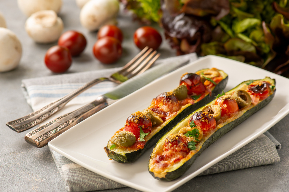 Vegetarian Stuffed Zucchini Pizza Boats